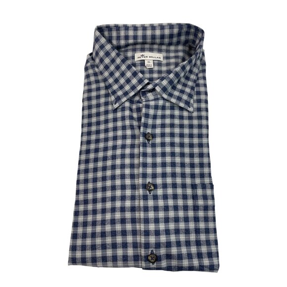 Peter Millar Mens Blue & Gray Checkered Button-Up Shirt Size XL - Picture 5 of 10